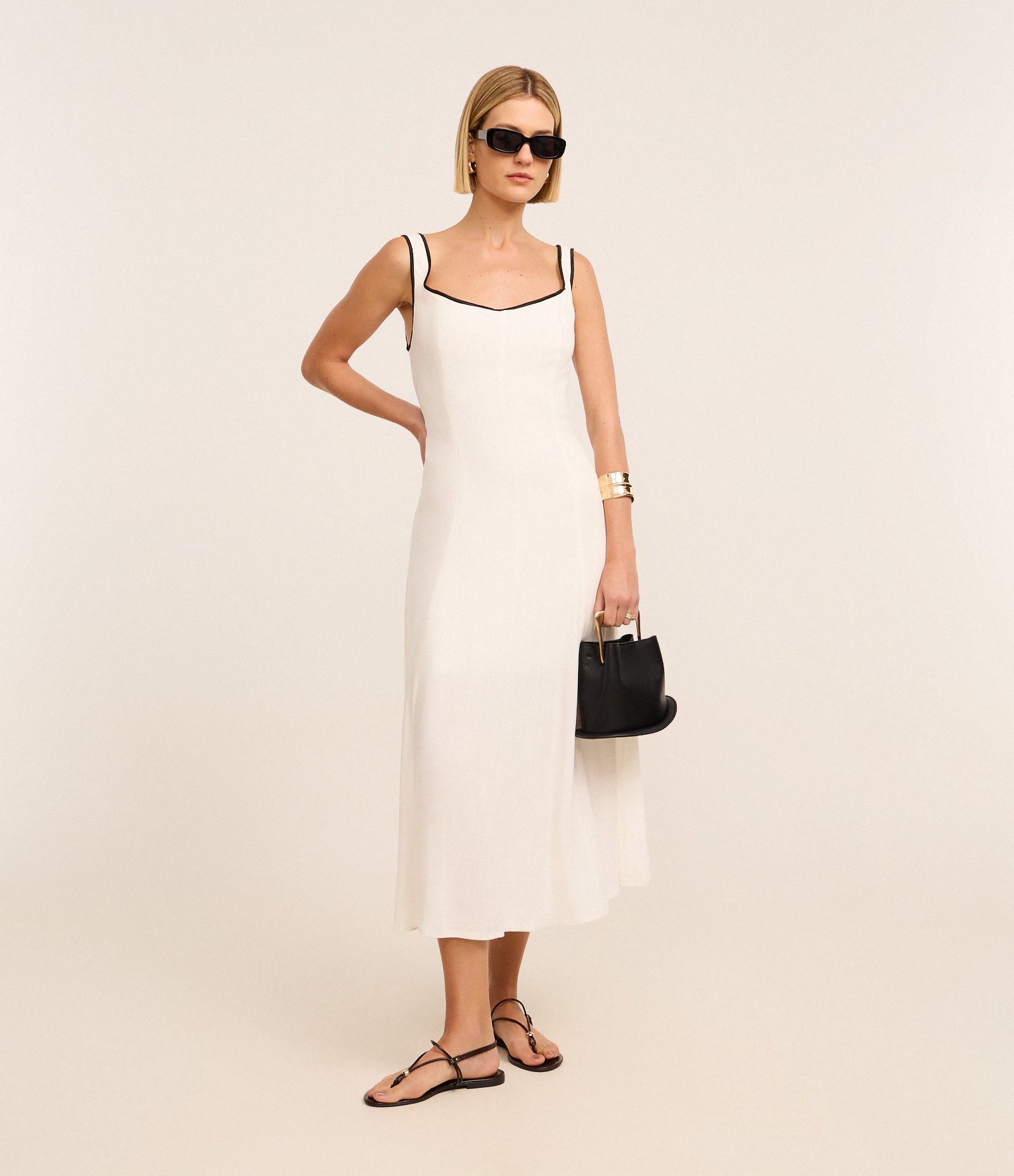 Vestido New Midi com Cava Contrastante Branco 1