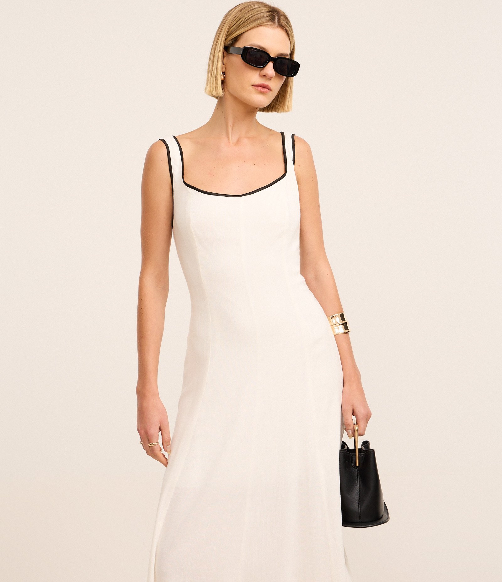 Vestido New Midi com Cava Contrastante Branco 4