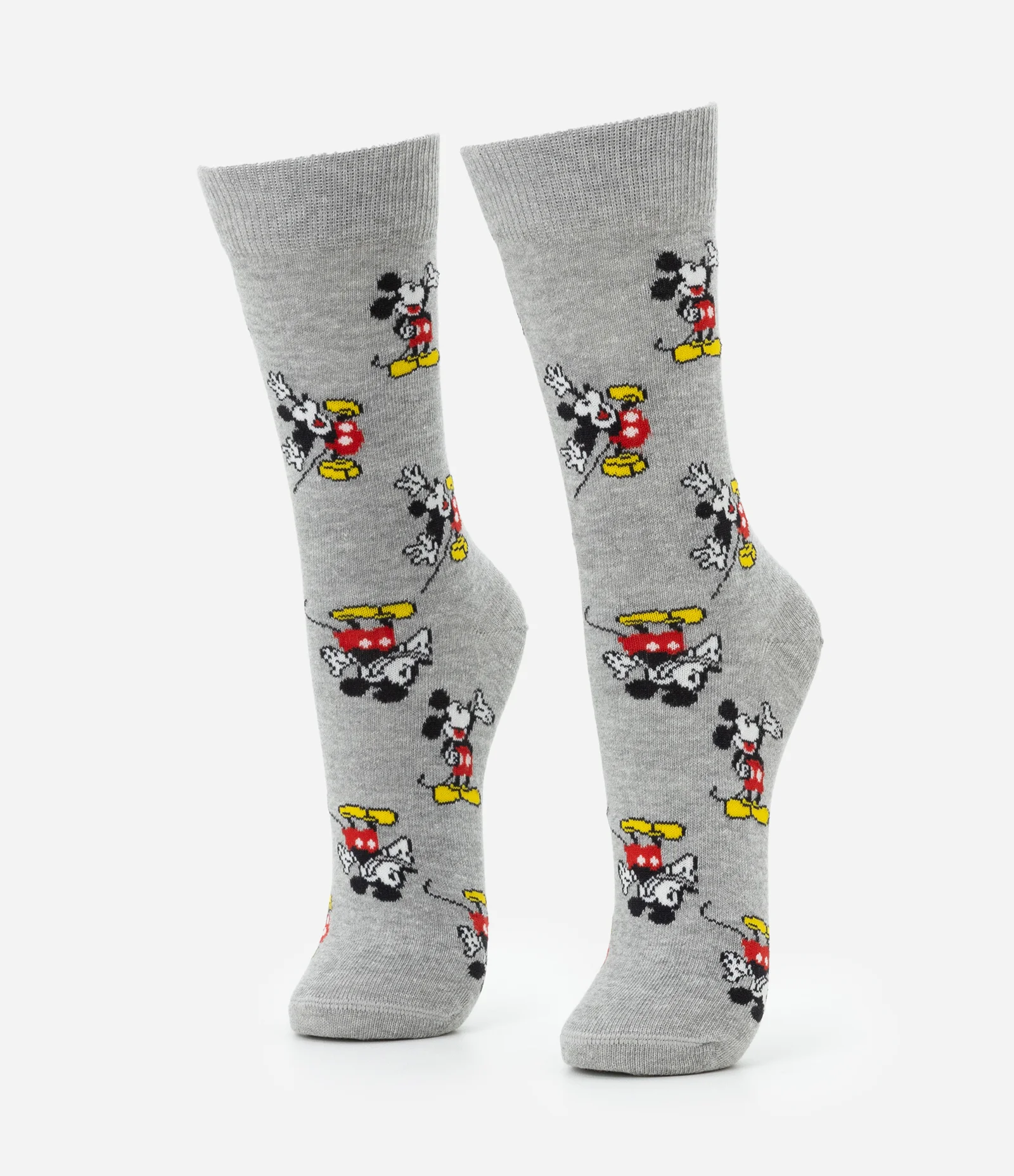 Meia Cano Alto em Algodão com Estampa Mickey Cinza 1