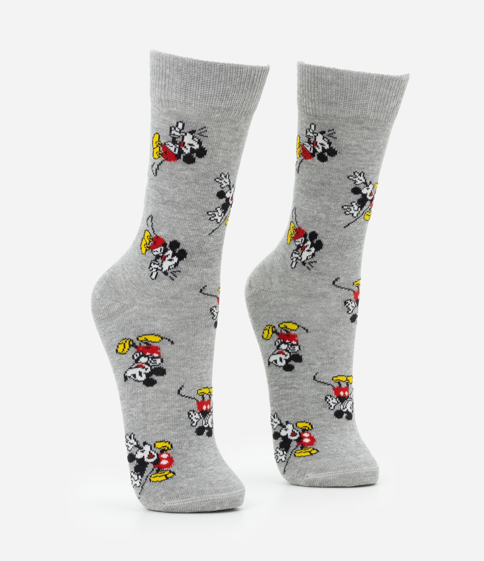 Meia Cano Alto em Algodão com Estampa Mickey Cinza 2