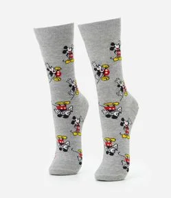 Meia Cano Alto em Algodão com Estampa Mickey