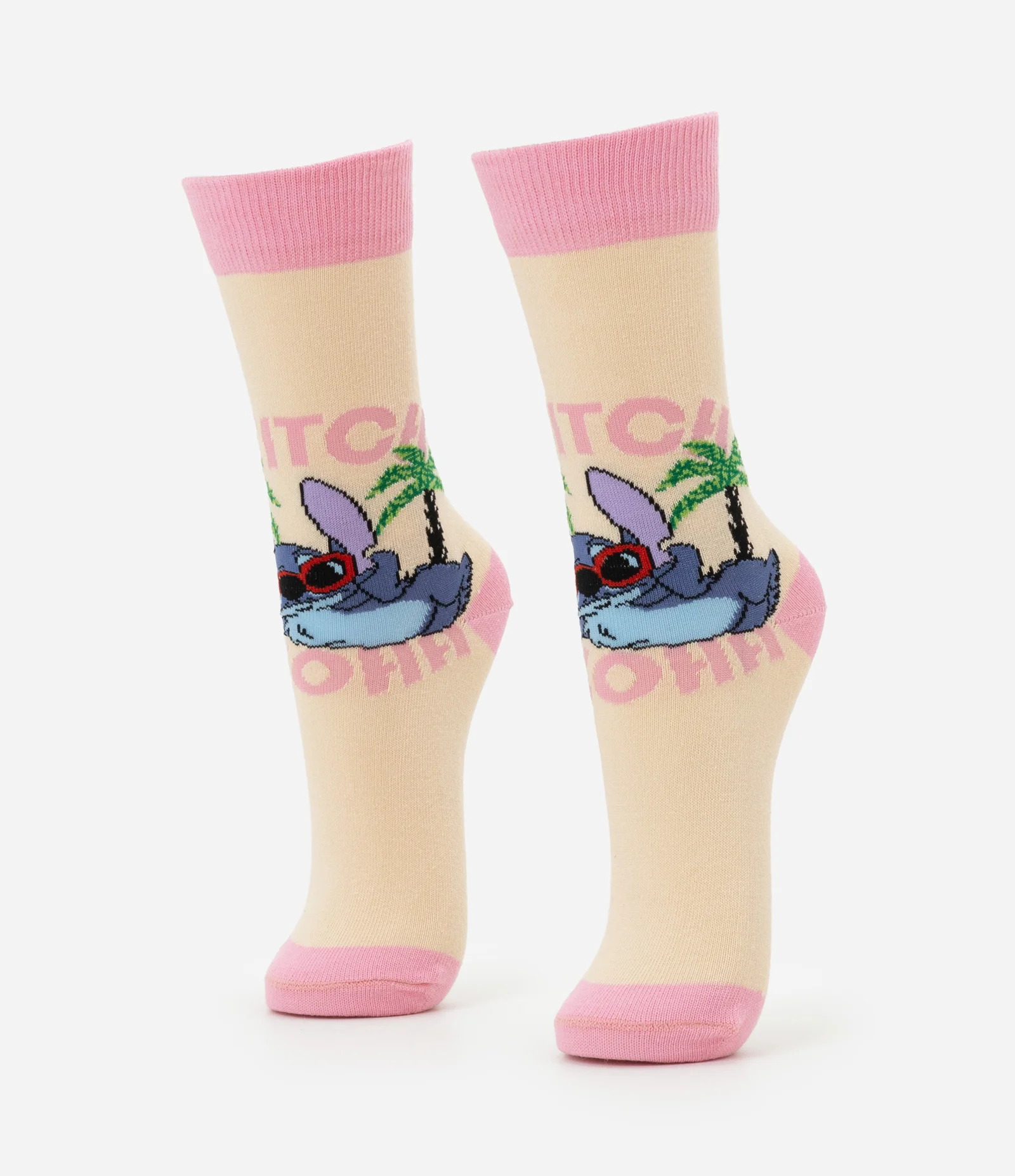 Meia Cano Alto em Algodão com Estampa Stitch Praiano Aloha Amarelo 2