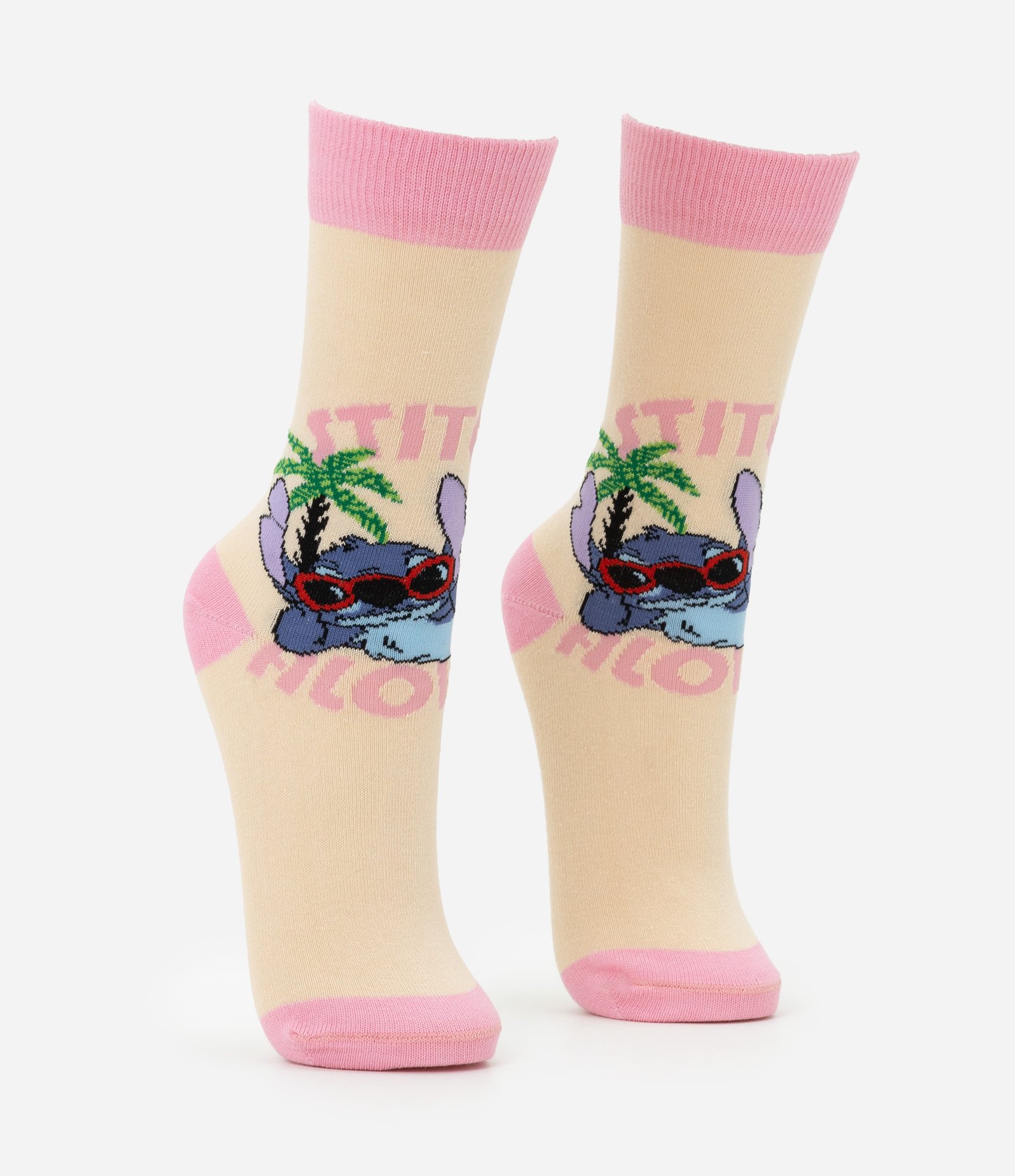 Meia Cano Alto em Algodão com Estampa Stitch Praiano Aloha Amarelo 3