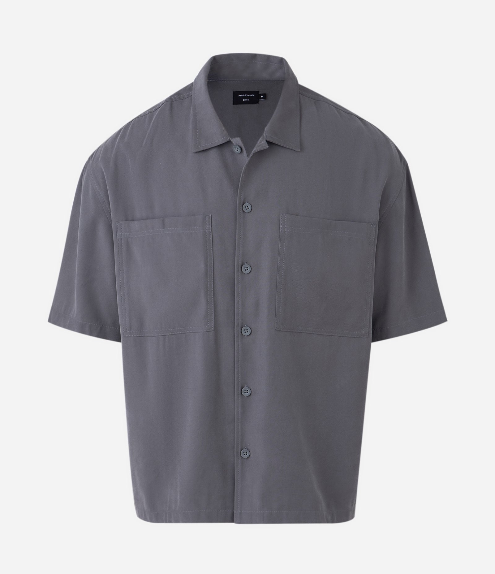 Camisa Manga Curta Lisa de Viscose com Bolsos Cinza 1