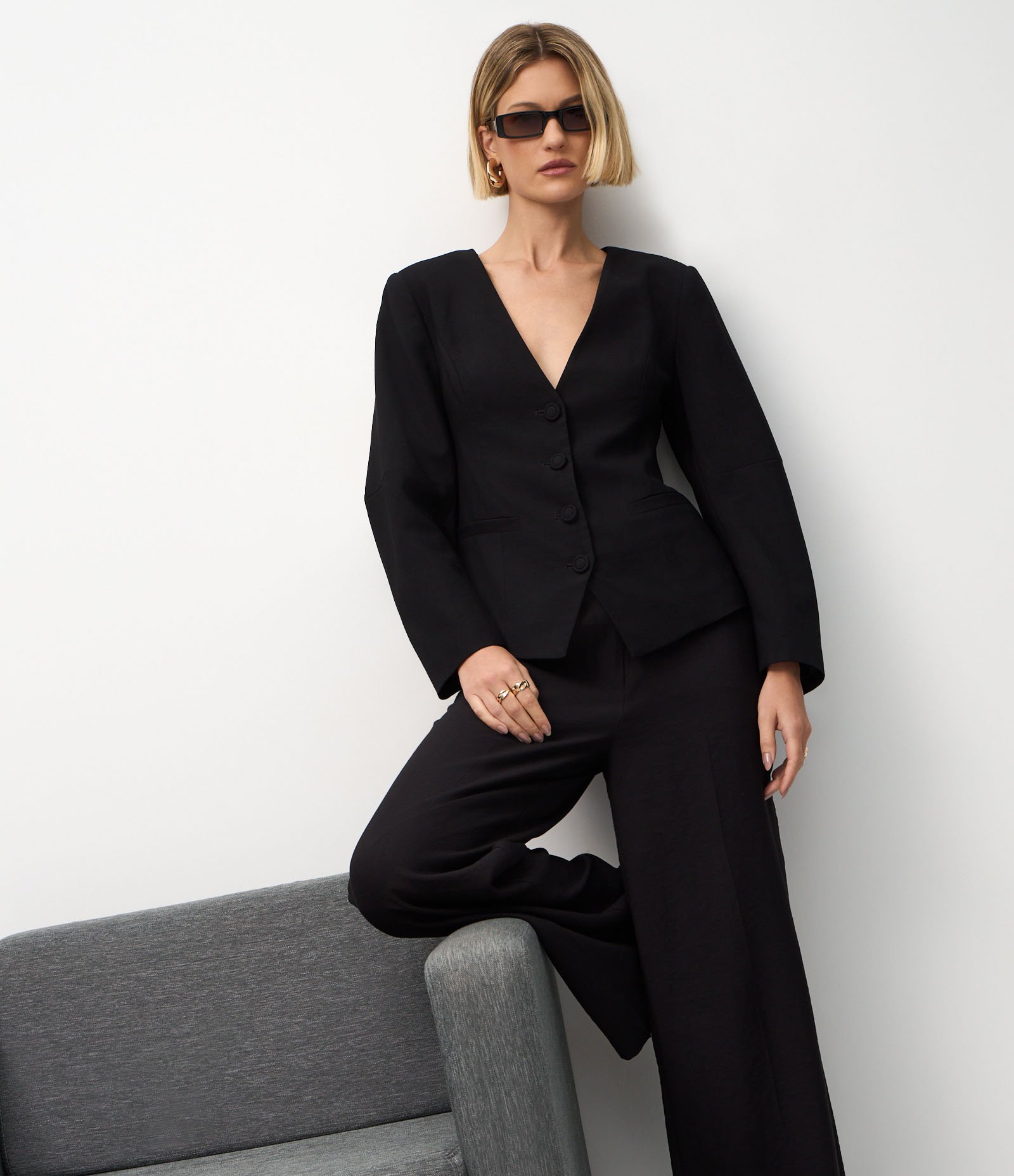 Calça Pantalona Alfaiatada com Cintura Alta Preto 5