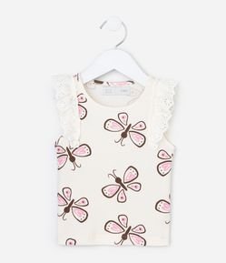 Regata Infantil em Ribana com Borboletas e Manguinha Broderie – Tam 1 a 5/6 Anos