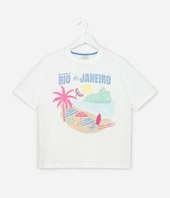 Camiseta Infantil Regular com Estampa de Praia Rio de Janeiro - Tam 5 a 14 Anos