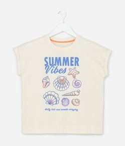 Camiseta Infantil Over com Estampa de Conchas - Tam 7 a 16 Anos