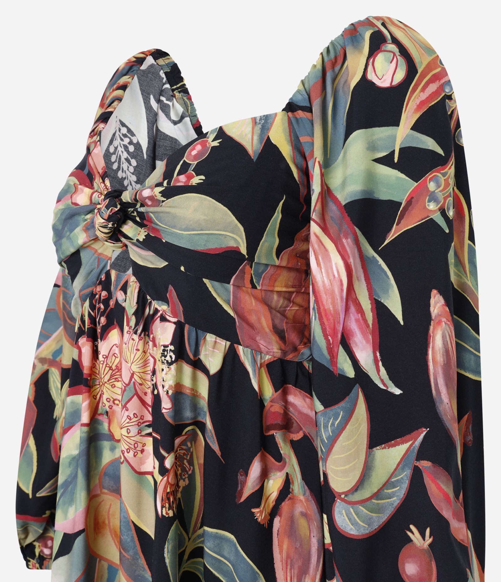 Vestido Midi em Viscose com Estampa de Folhagem Preto 2