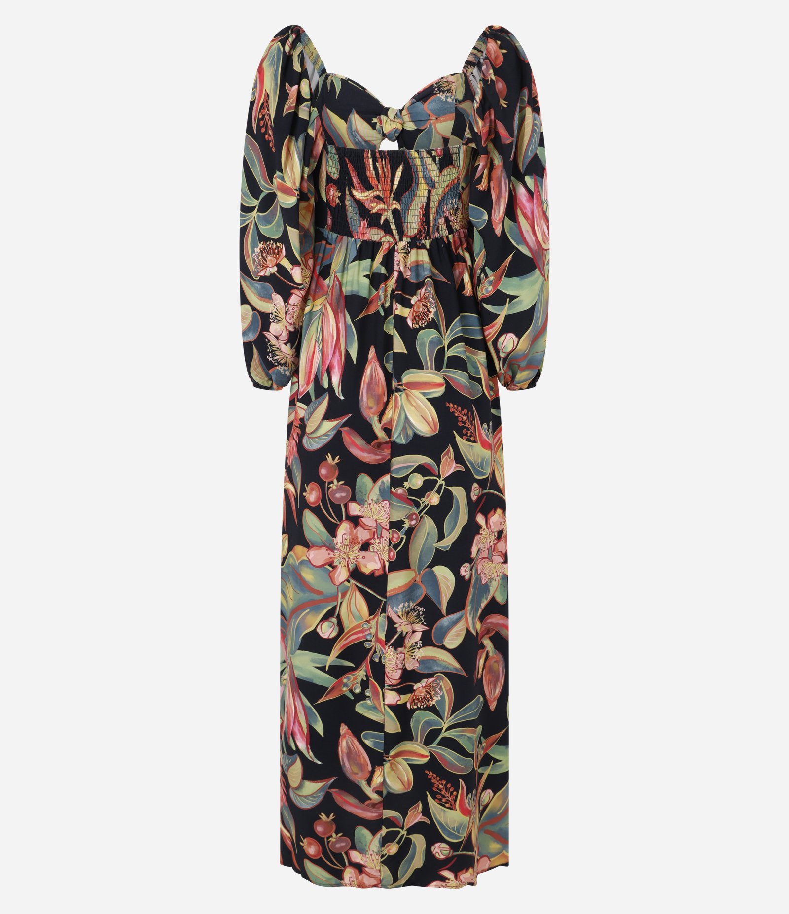 Vestido Midi em Viscose com Estampa de Folhagem Preto 3