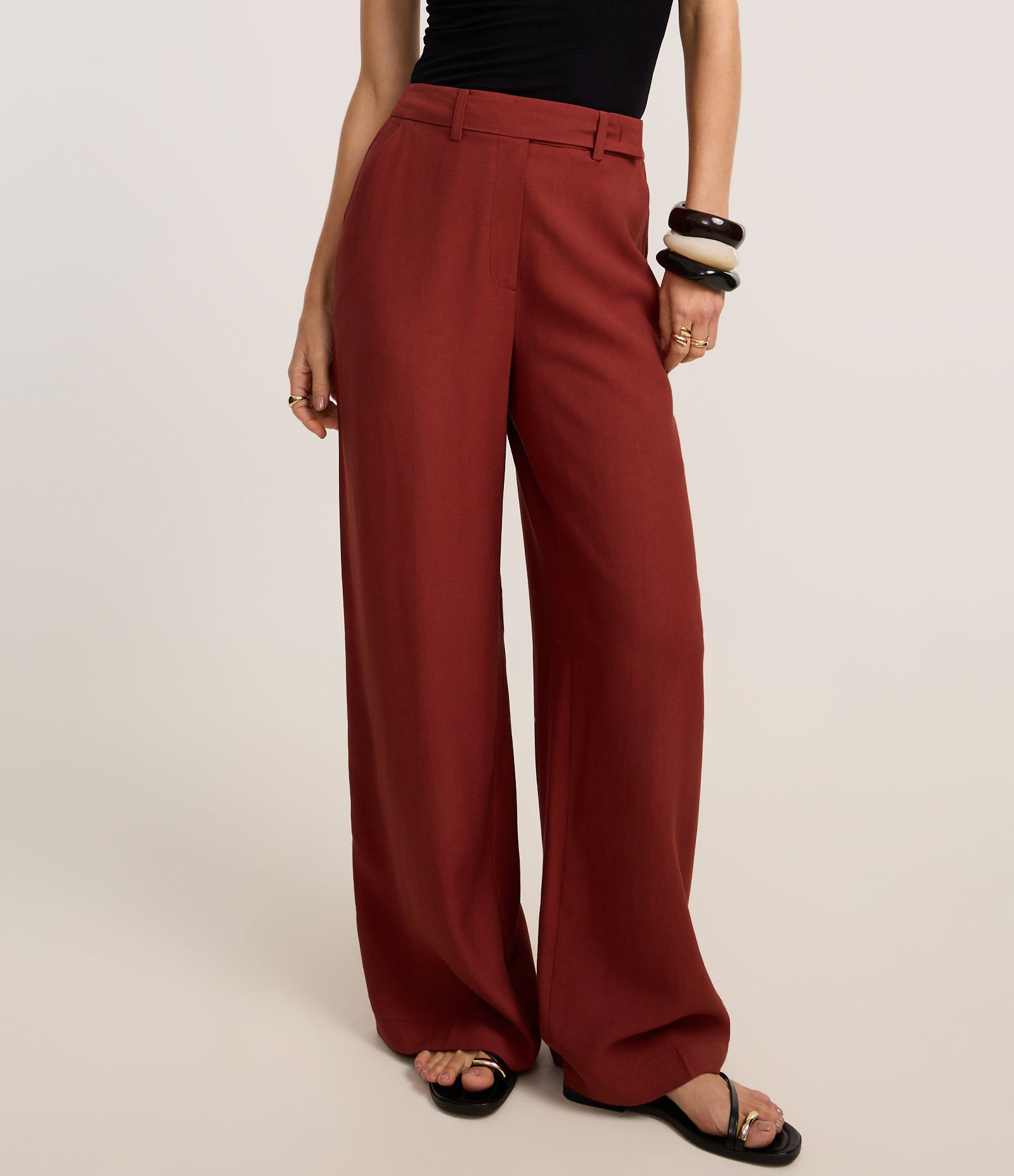 Calça Pantalona Alfaiatada com Cintura Alta Marrom 3