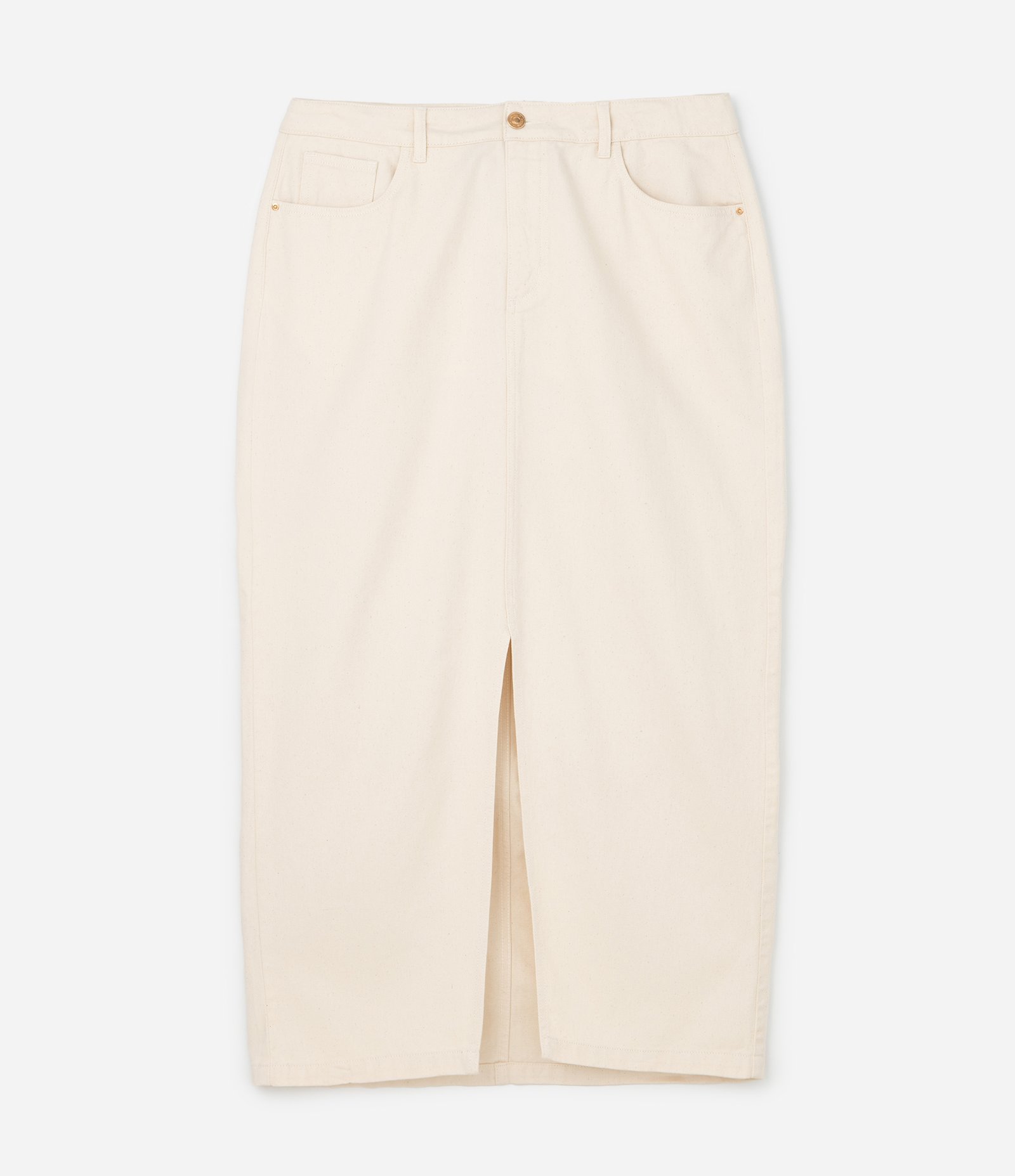 Saia Longa em Sarja com Fenda Curve & Plus Size Off White 6