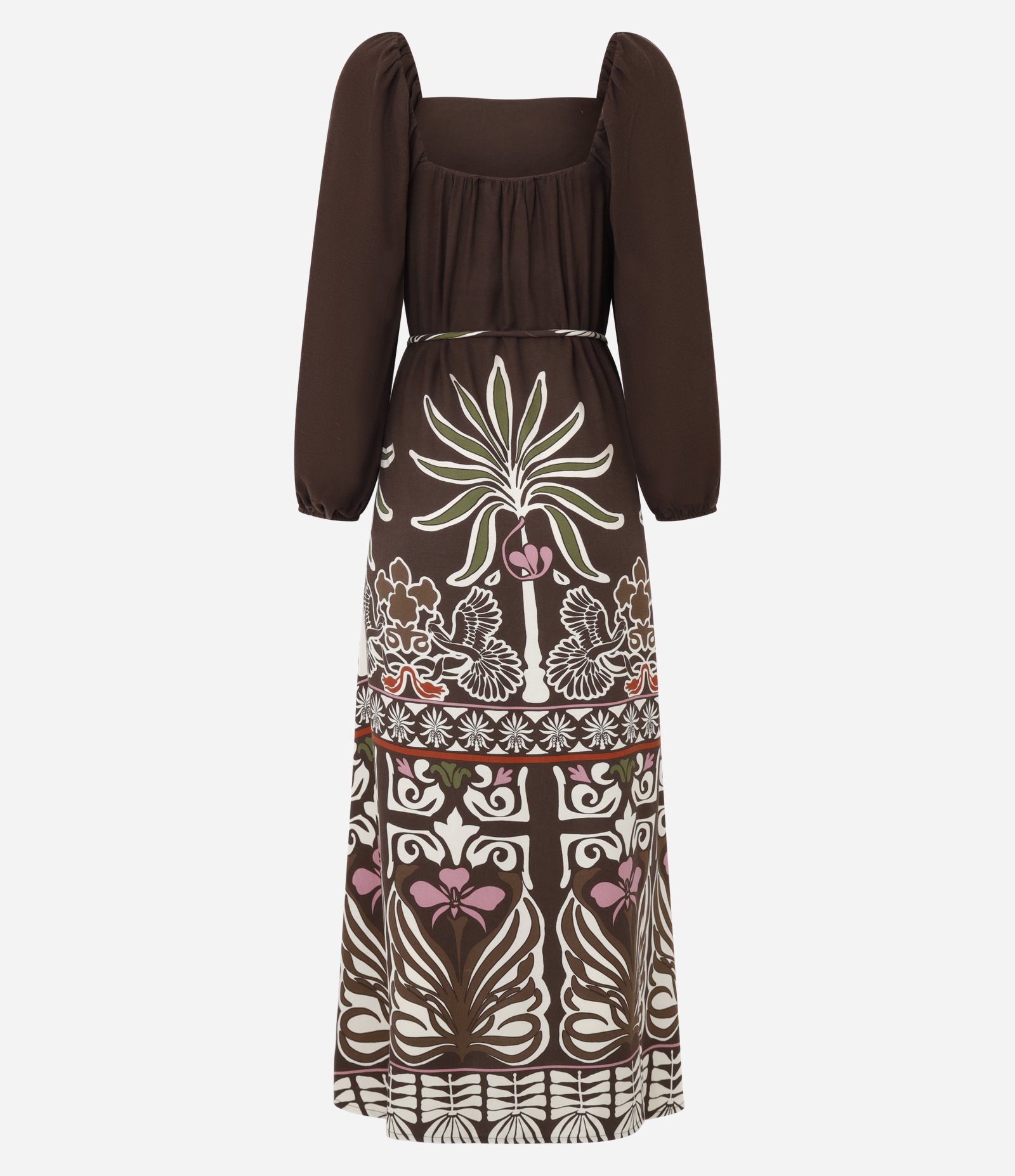 Vestido Midi em Viscose com Estampa de Folhagem Marrom 7