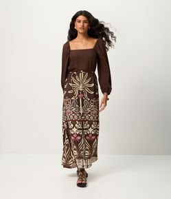 Vestido Midi em Viscose com Estampa de Folhagem