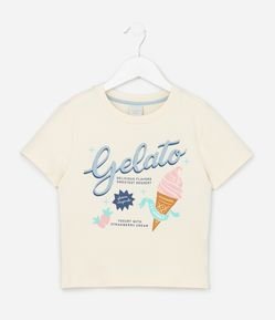 Camiseta Infantil Baby Tee com Estampa de Sorvete - Tam 5 A 14