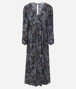Vestido Midi em Viscose com Estampa Paisley