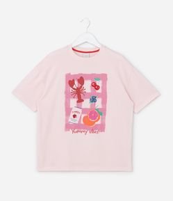 Camiseta Infantil Over com Lettering Yummy Vibes! - Tam 7 a 16 Anos