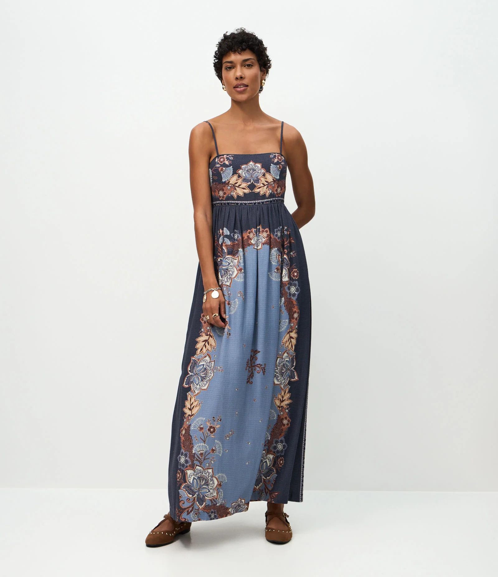 Vestido Midi em Viscolinho com Estampa Paisley Azul 2