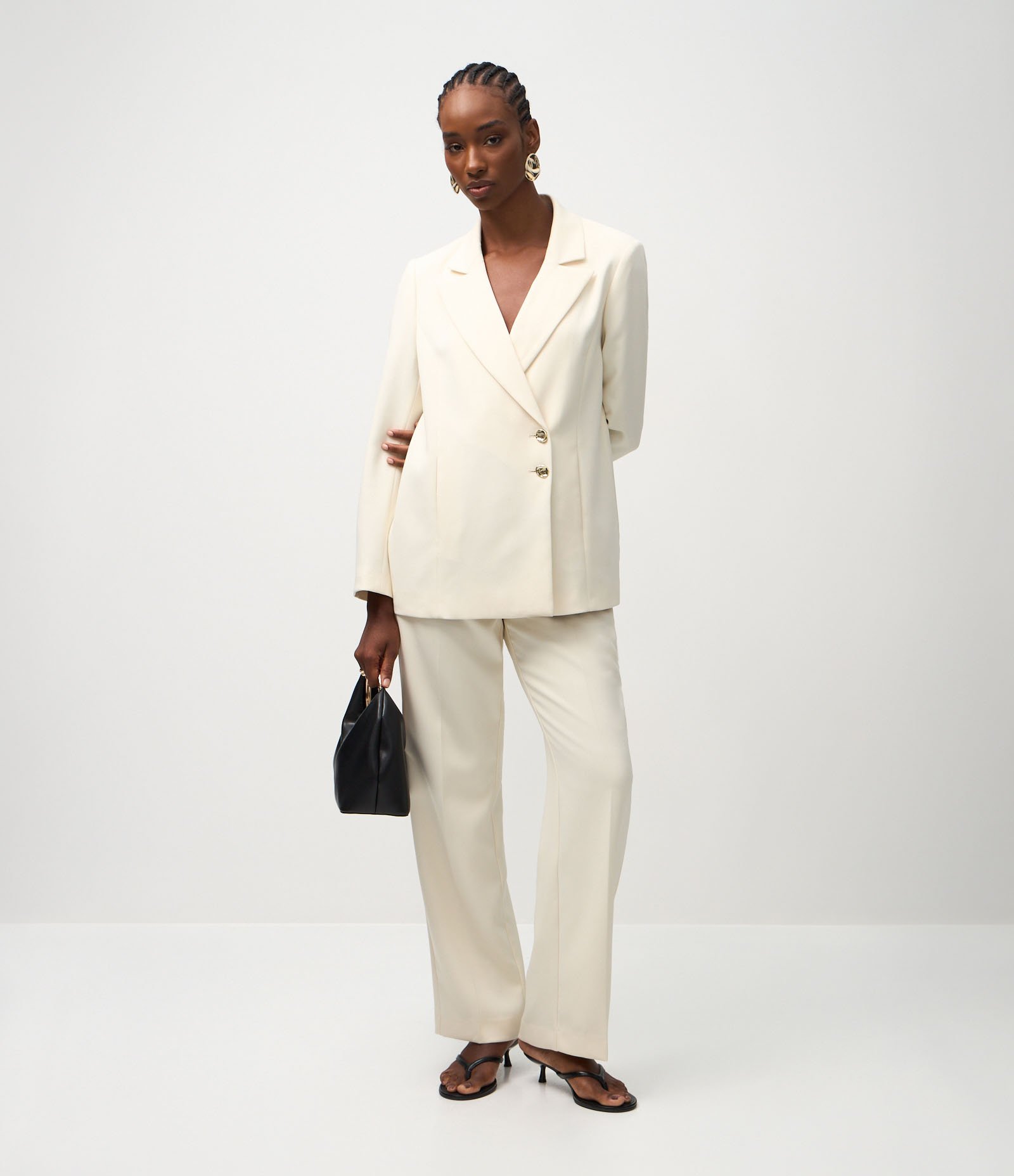 Blazer Oversized Alfaiatado com Abotoamento Transpassado Off White 5