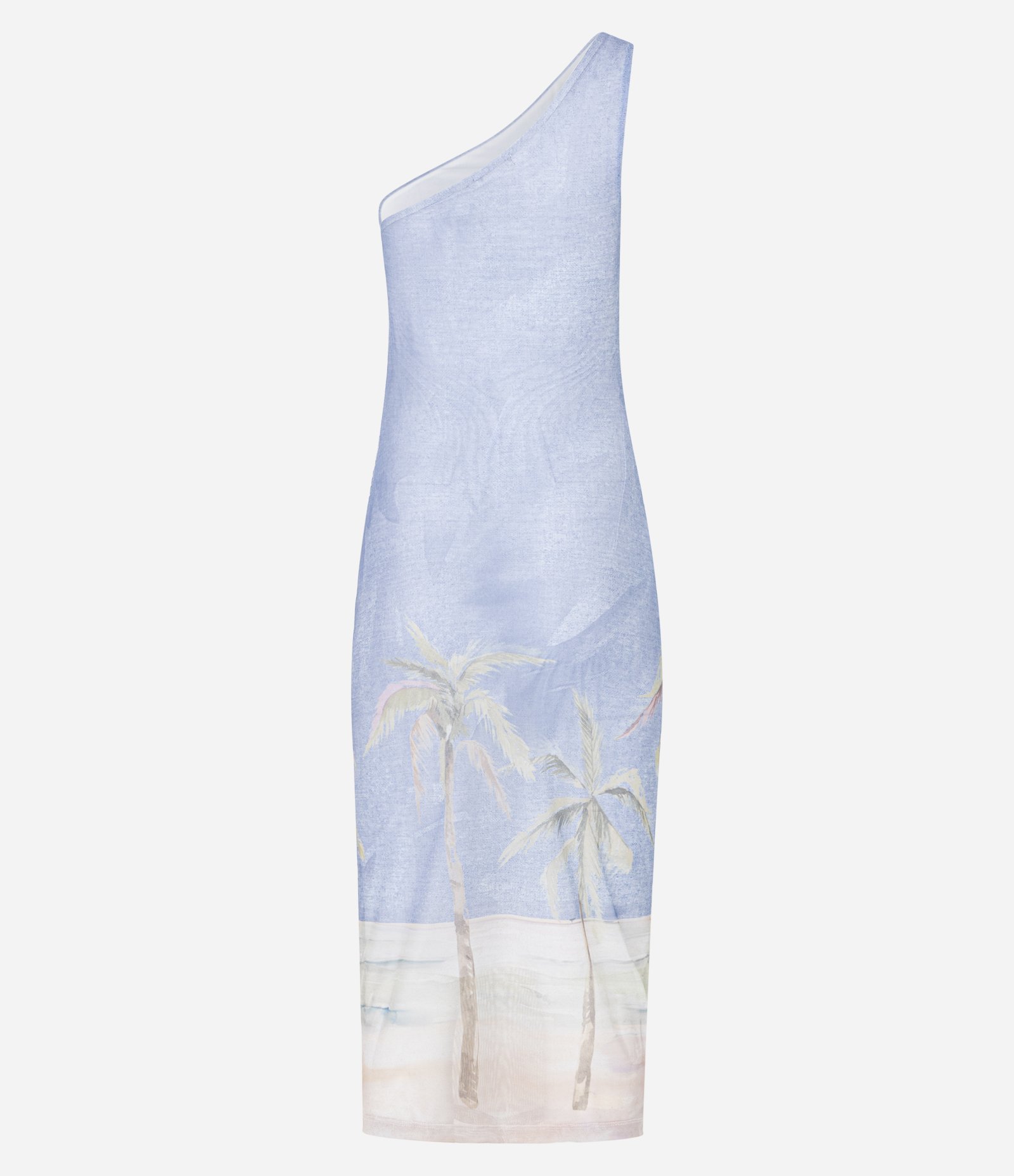 Vestido New Midi em Tule com Ombro Único e Estampa Tropical Azul 7