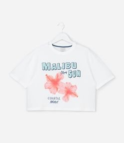 Camiseta Infantil Boxy com Estampa de Flores Malibu - Tam 7 a 16 Anos