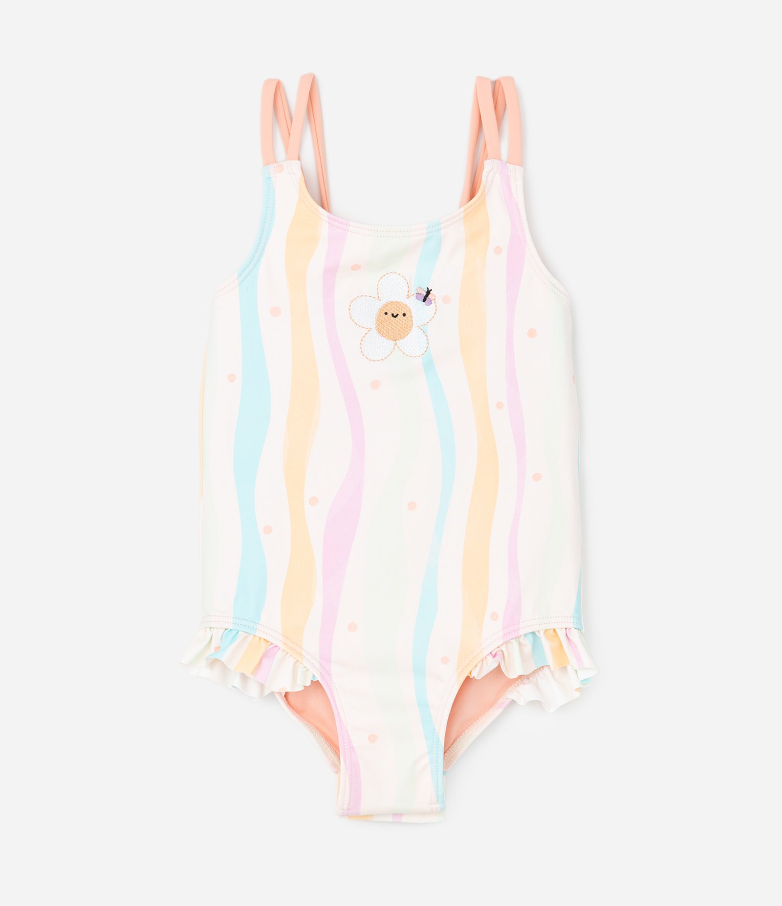 Maiô Infantil com Estampa Ondas e Flor – Tam 1 a 6 Bege 1