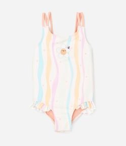 Maiô Infantil com Estampa Ondas e Flor – Tam 1 a 6