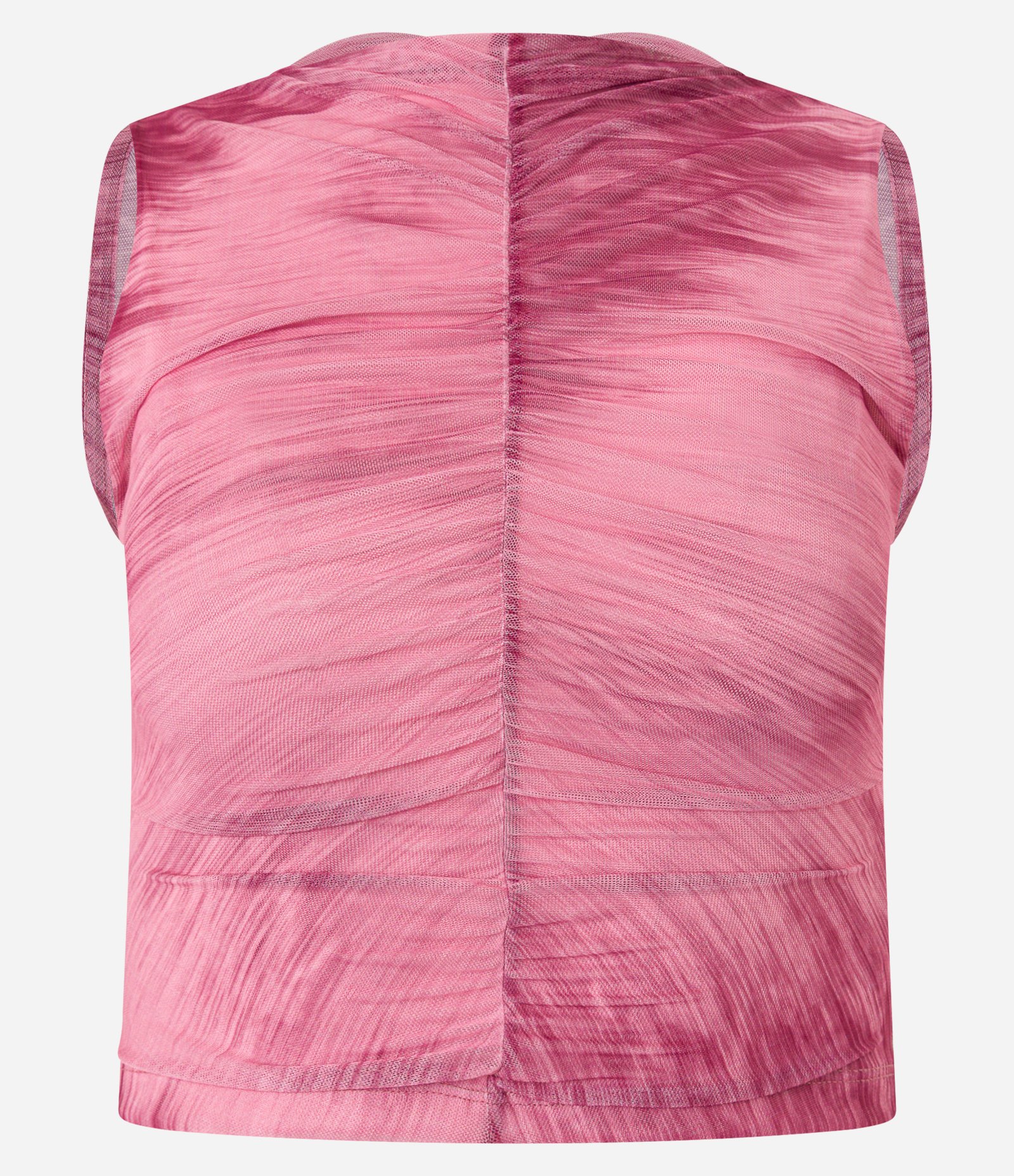 Blusa sem Manga em Tule com Recorte Franzido Rosa 6
