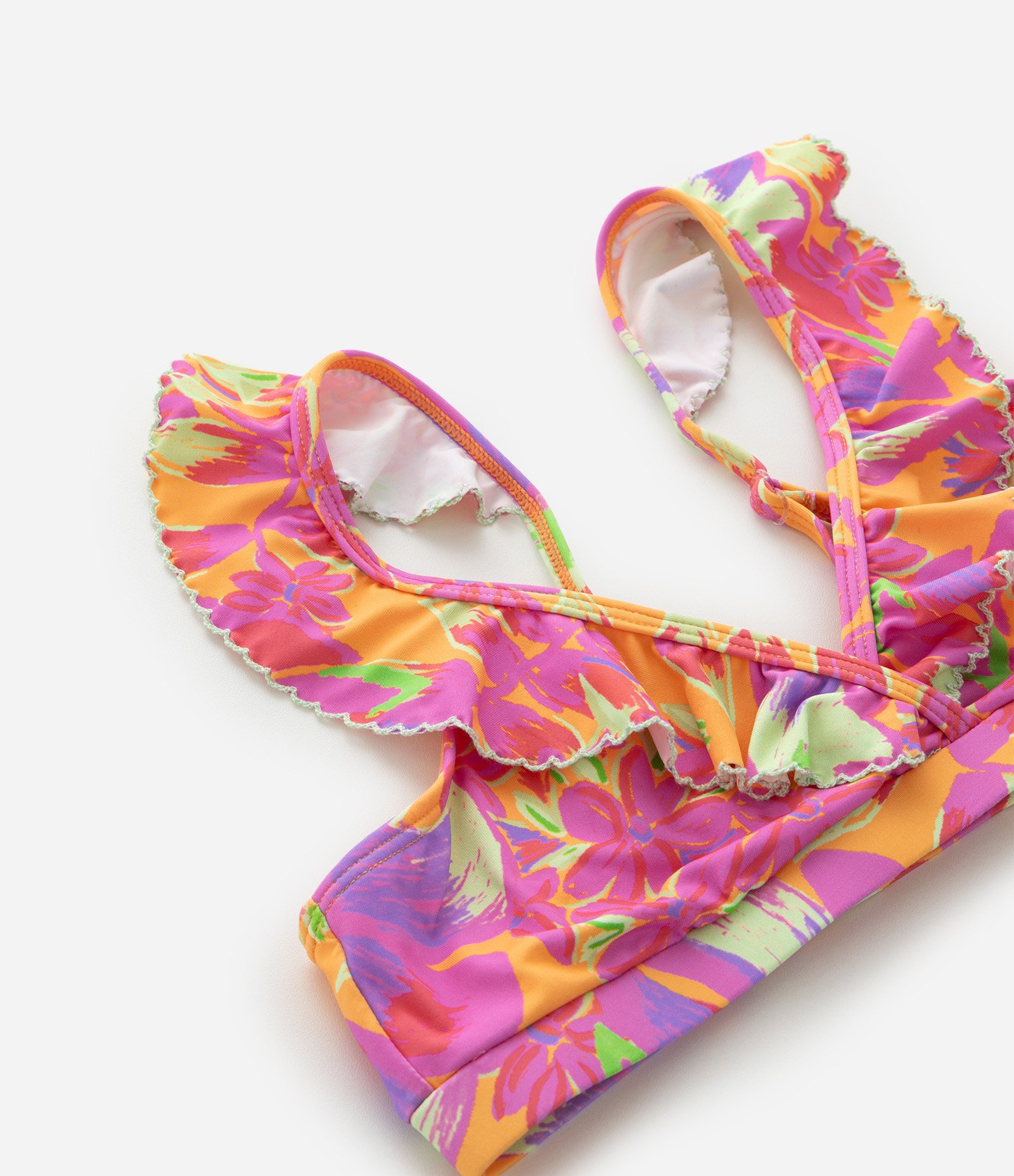 Biquíni Infantil Top e Bottom com Babados e Estampa Floral – Tam 9 a 16 Anos Laranja 6
