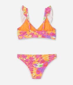 Biquíni Infantil Top e Bottom com Babados e Estampa Floral – Tam 9 a 16 Anos