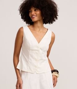 Colete Acinturado em Sarja com Botões e Pences