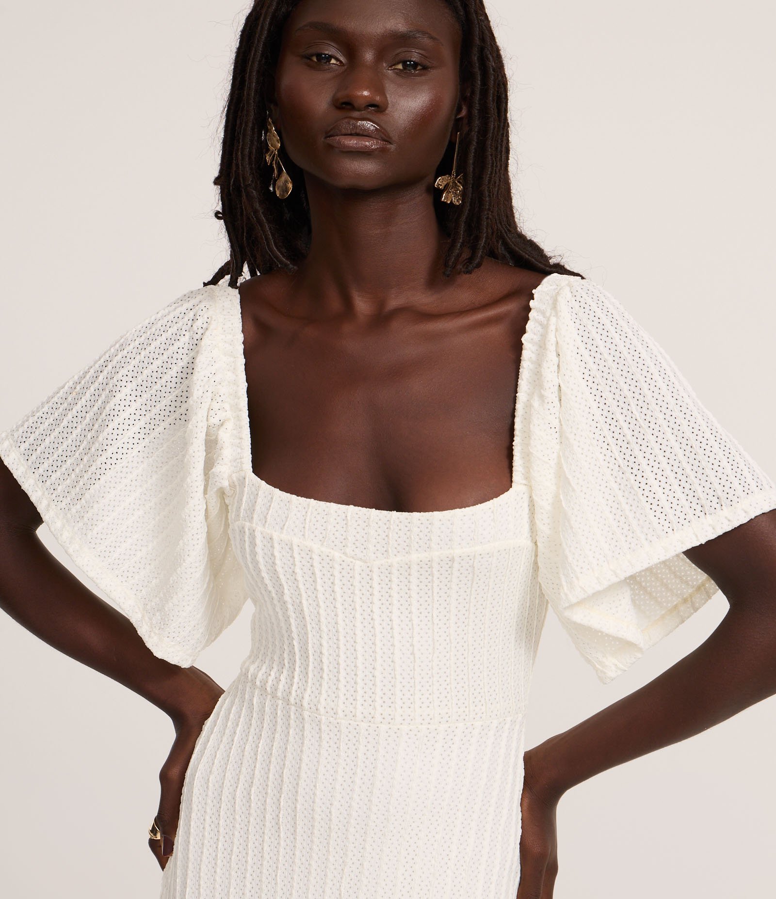 Vestido New Midi em Laise com Decote Quadrado Branco 2