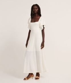Vestido New Midi em Laise com Decote Quadrado