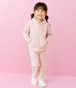 Conjunto Infantil Em Plush Com Jaqueta E Calça Lettering - Tam 1 A 6 Anos