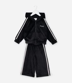 Conjunto Infantil Em Plush Com Jaqueta E Calça Lettering - Tam 1 A 6 Anos