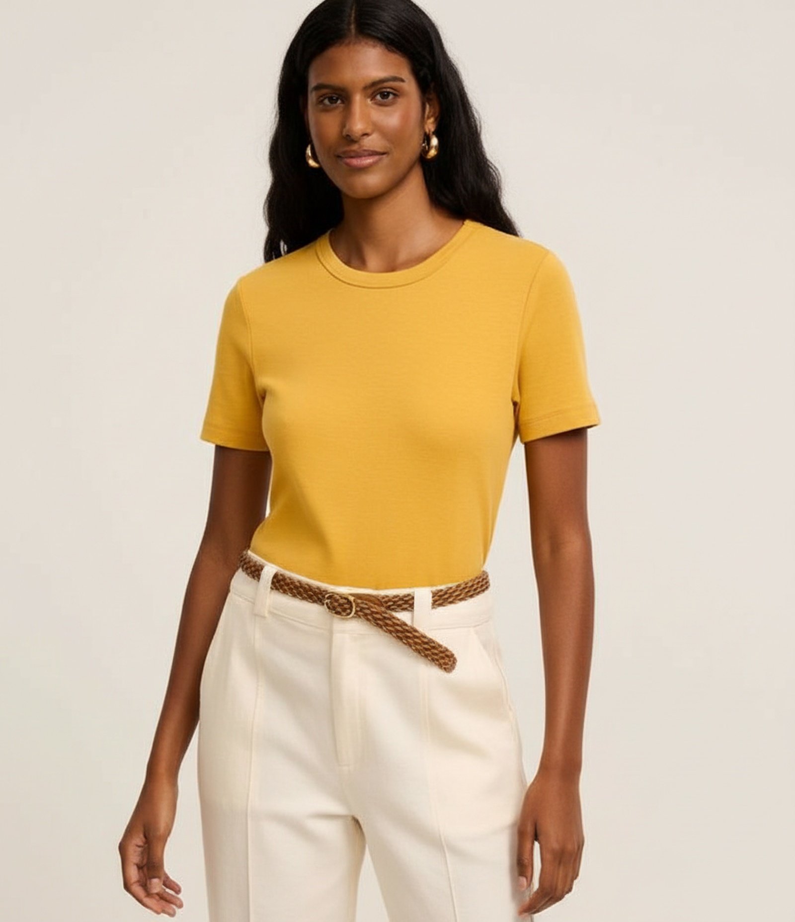 Blusa Básica em Ribana com Corte Ajustado Mostarda 6