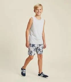 Bermuda Infantil de Banho com Estampa Tripical - Tam 5 a 14 Anos