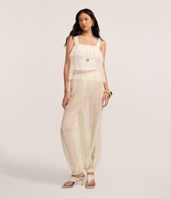 Calça Aladim em Chiffon com Renda Lateral
