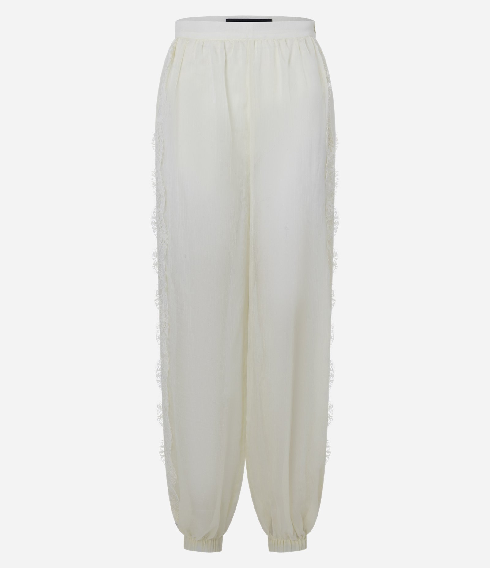 Calça Aladim em Chiffon com Renda Lateral Off White 1