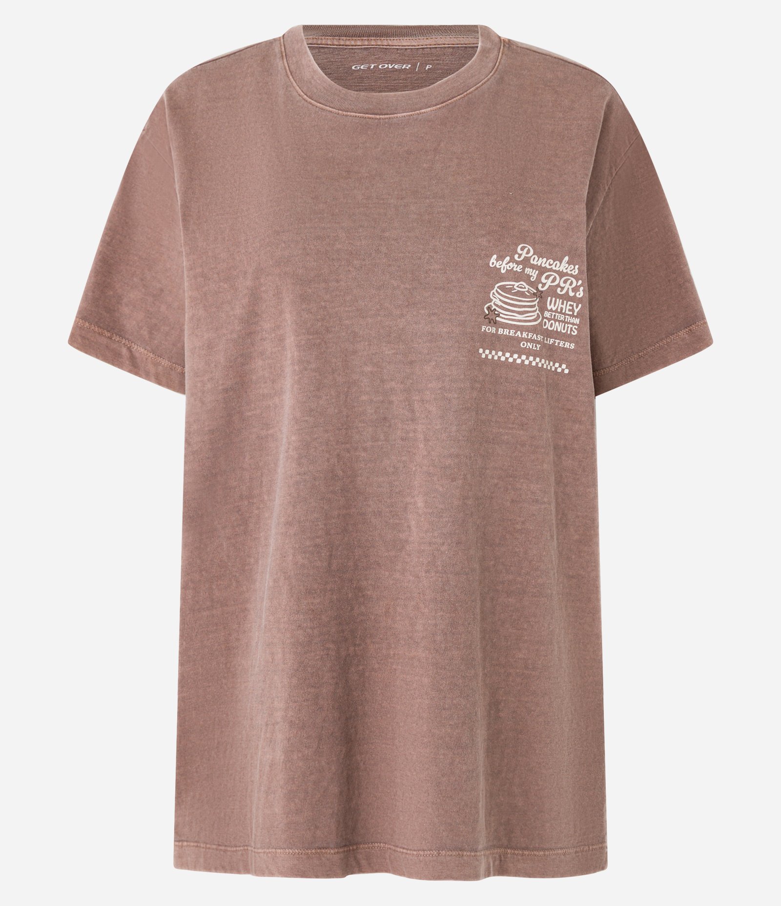 Camiseta Oversized Esportiva em Algodão Estonado com Estampa de Panqueca Marrom 4