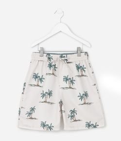 Bermuda Infantil de Banho com Estampa de Palmeiras  Mini Ícones - Tam 5 a 14 Anos