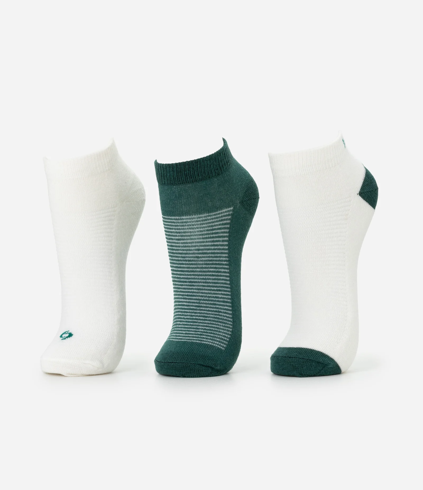 Kit 03 Meias Cano Baixo Esportivas em Algodão Branco/Verde 1