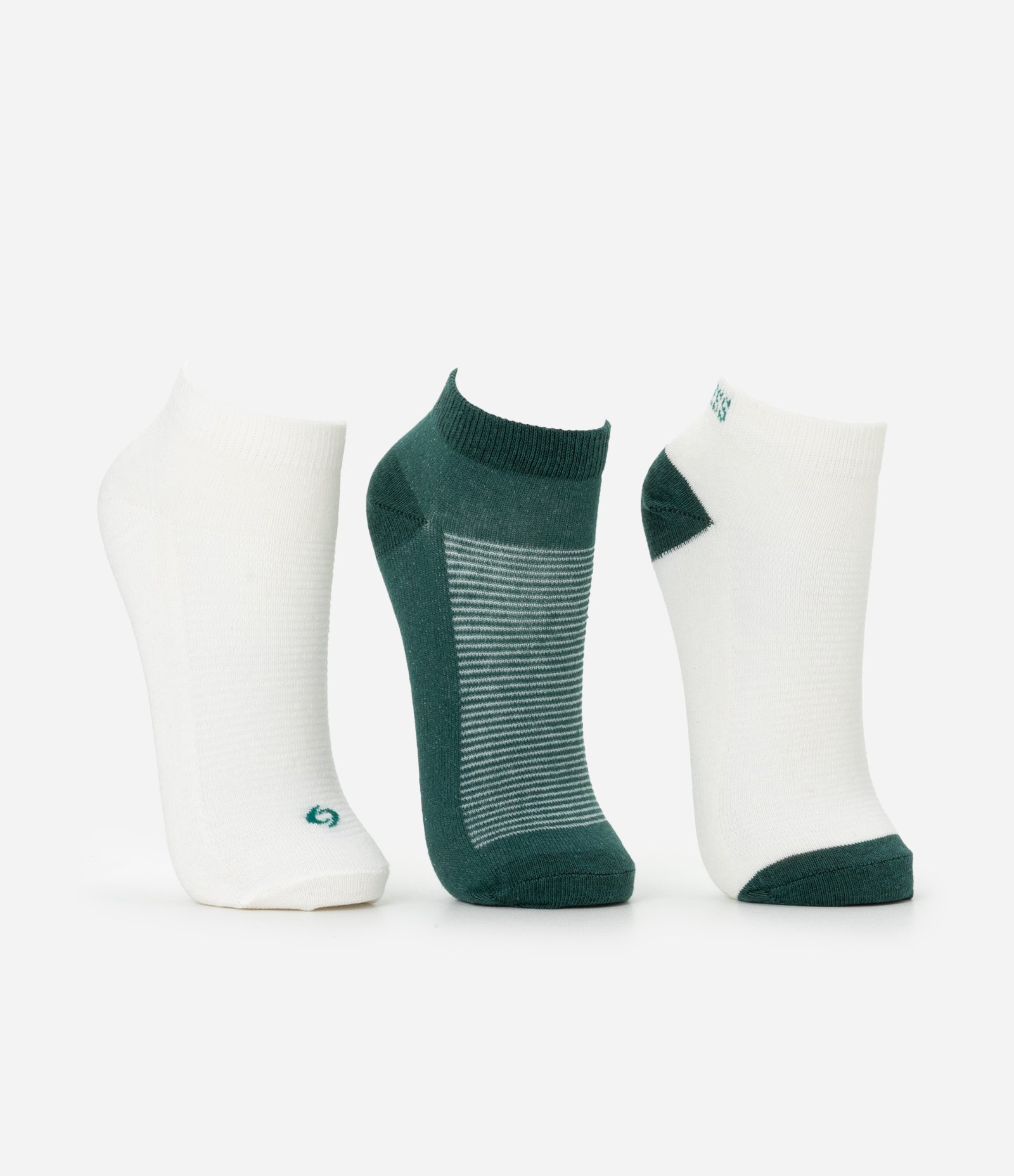 Kit 03 Meias Cano Baixo Esportivas em Algodão Branco/Verde 2