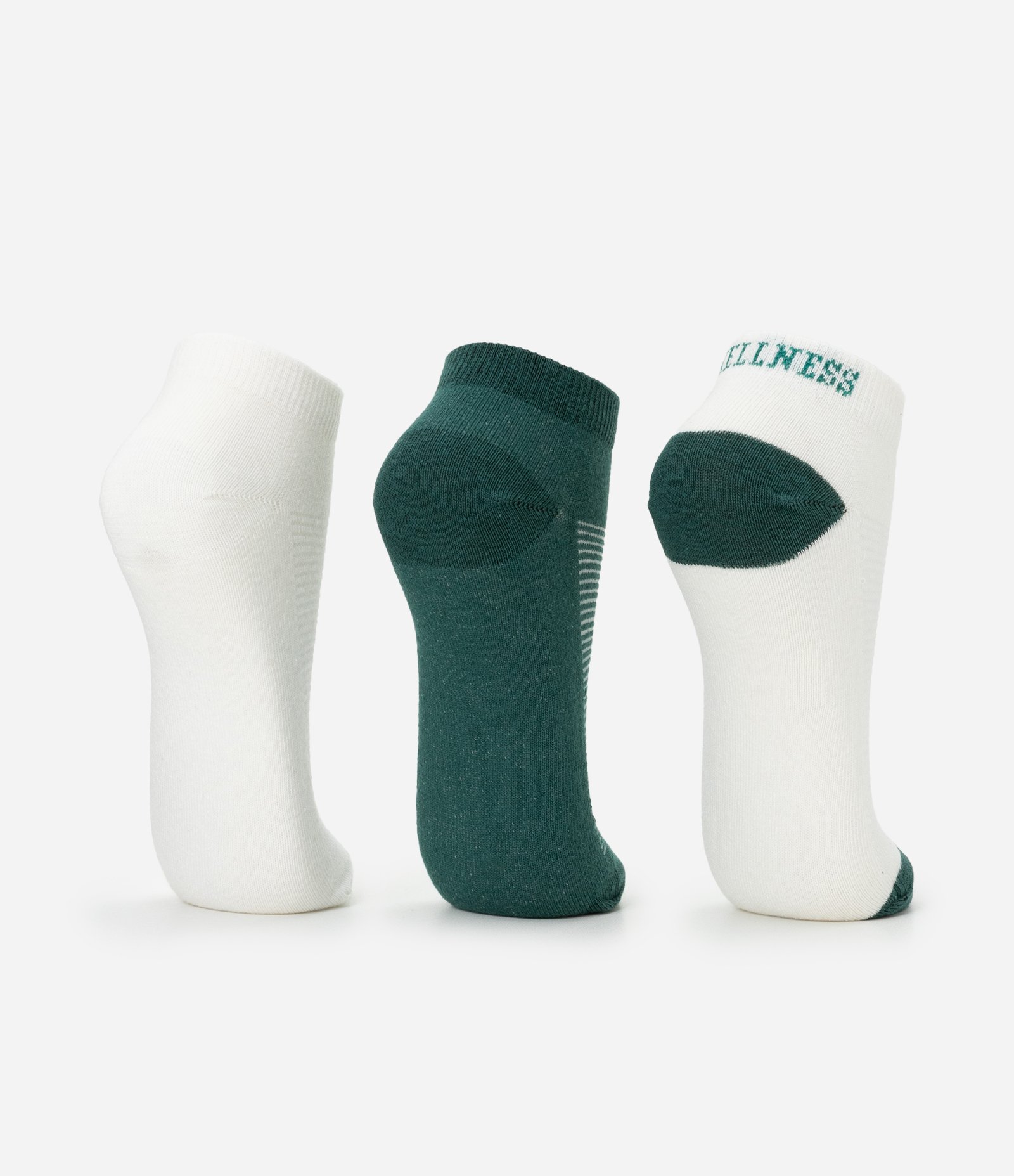 Kit 03 Meias Cano Baixo Esportivas em Algodão Branco/Verde 3