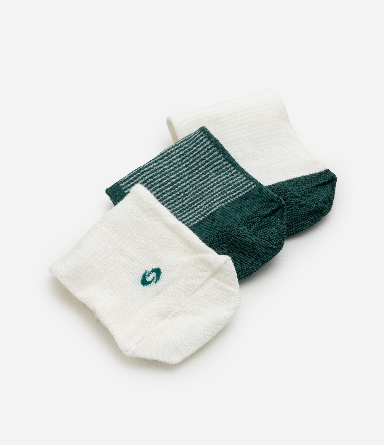 Kit 03 Meias Cano Baixo Esportivas em Algodão Branco/Verde 4