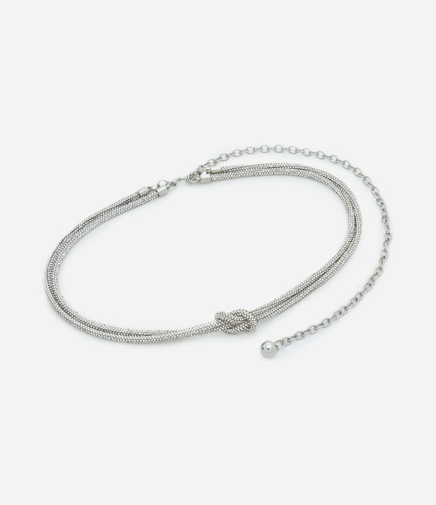 Cinto Estreito em Metal com Strass e Nó