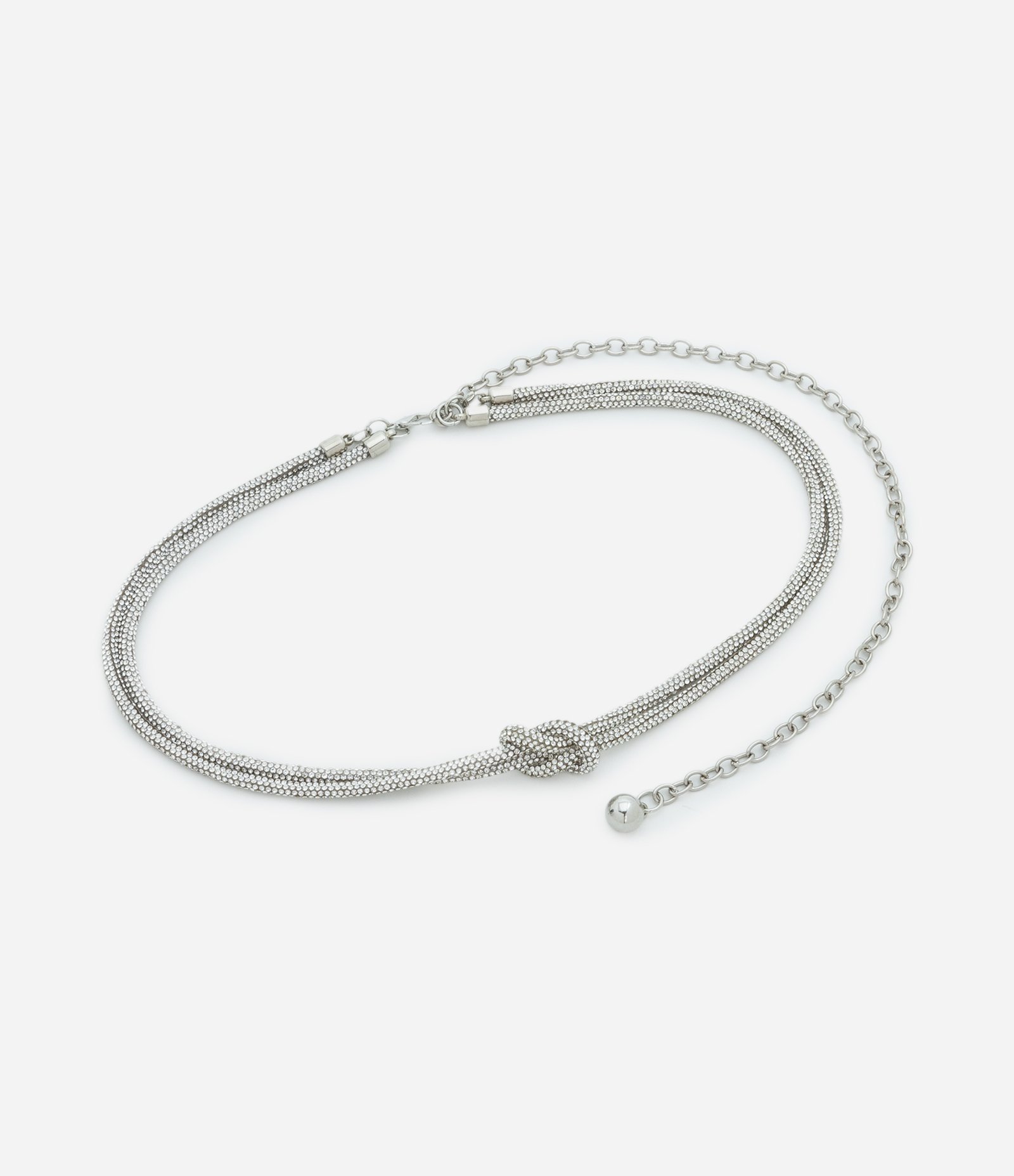 Cinto Estreito em Metal com Strass e Nó Prata 1