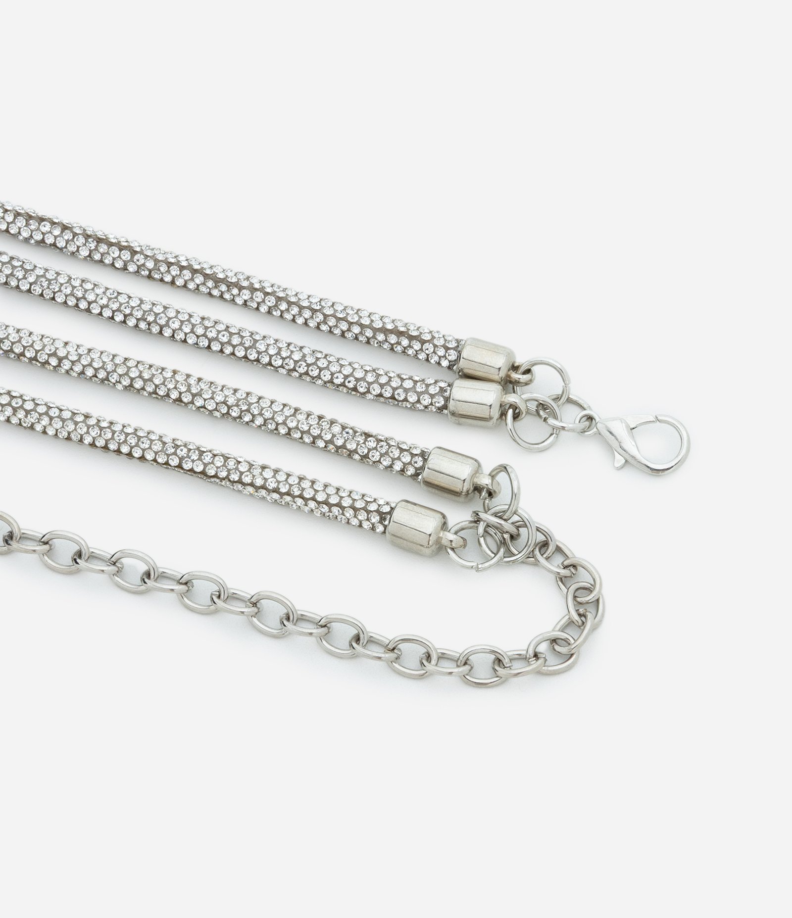 Cinto Estreito em Metal com Strass e Nó Prata 2