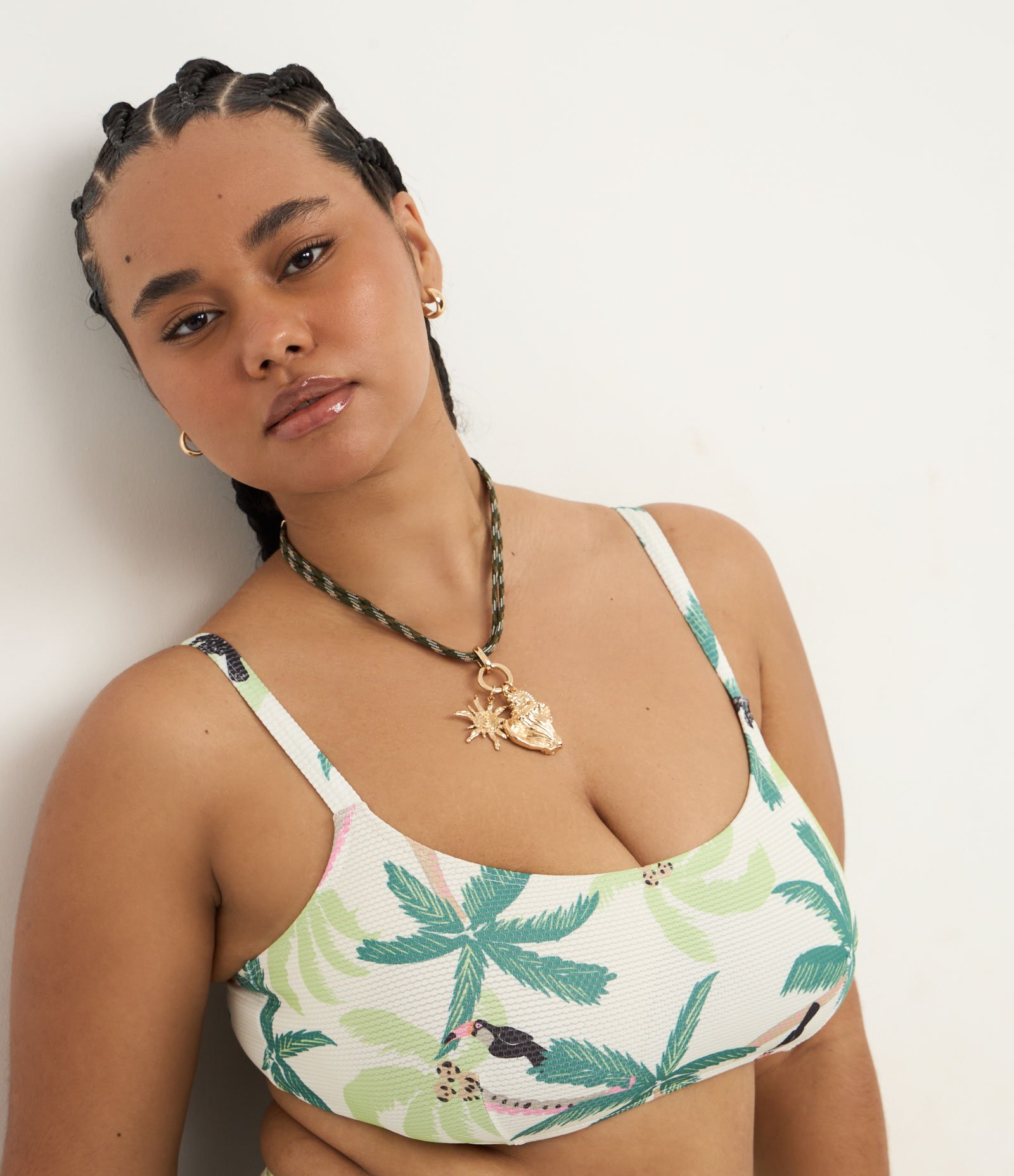 Biquíni Top com Estampa Tropical Curve & Plus Size Off White 1