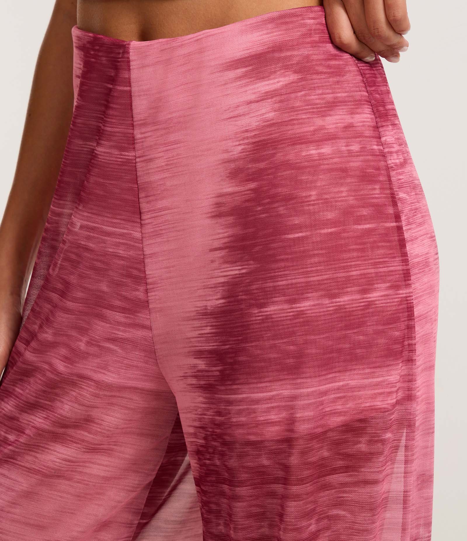 Calça Reta em Tule com Cintura Alta e Estampa Abstrata Rosa 4